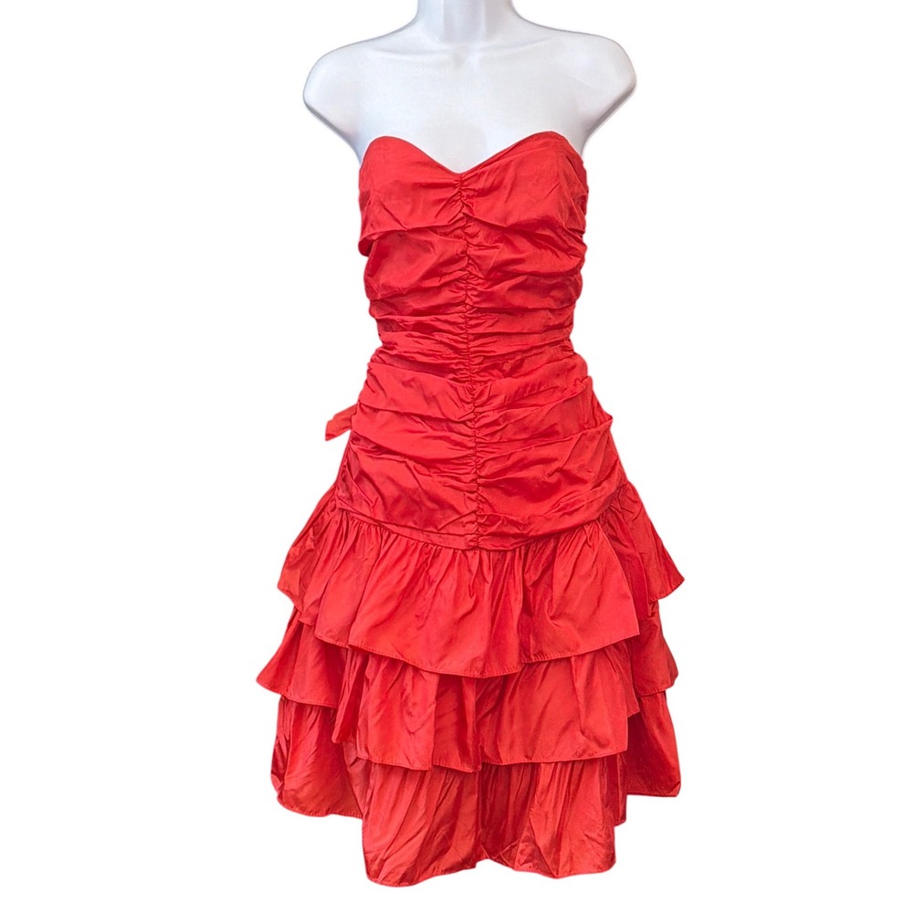 Vintage 80's Jessica McClintock Red Ruffle Dress 80s Prom Party Coquette Retro
